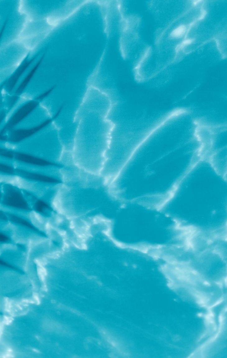 Sunlit water with a palm leaf shadow on the surface, creating patterns of light and shade.