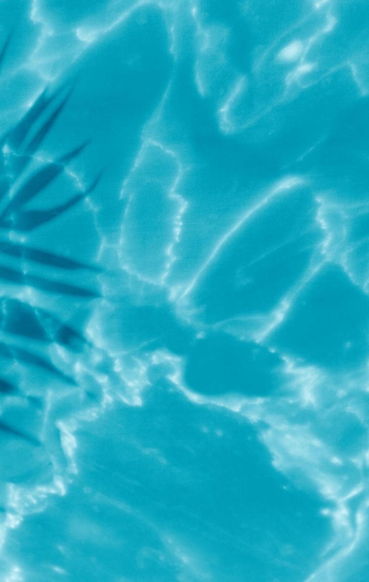 Sunlit water with a palm leaf shadow on the surface, creating patterns of light and shade.
